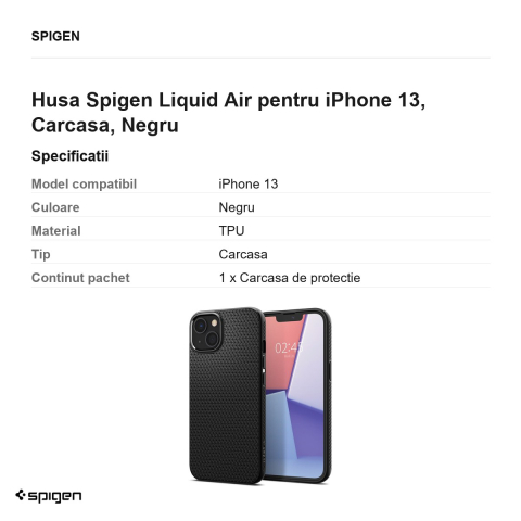 Husa Spigen Liquid Air pentru iPhone 13, Carcasa, Negru [2]