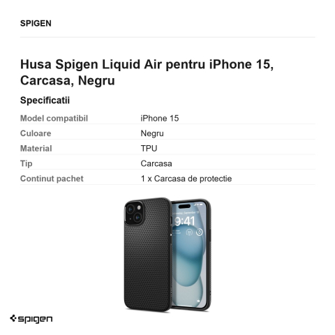 Husa Spigen Liquid Air pentru iPhone 15, Carcasa, Negru [2]