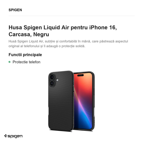 Husa Spigen Liquid Air pentru iPhone 16, Carcasa, Negru [1]
