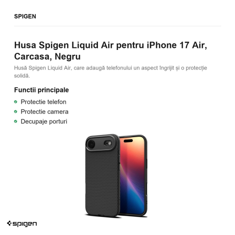 Husa Spigen Liquid Air pentru iPhone 17 Air, Carcasa, Negru [1]