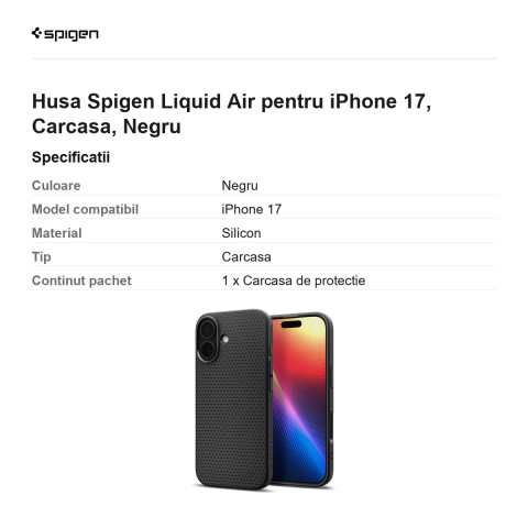 Husa Spigen Liquid Air pentru iPhone 17, Carcasa, Negru [2]