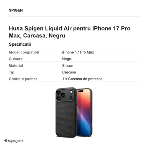 Husa Spigen Liquid Air pentru iPhone 17 Pro Max, Carcasa, Negru [2]