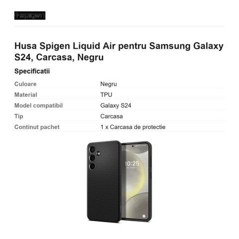 Husa Spigen Liquid Air pentru Samsung Galaxy S24, Carcasa, Negru [2]