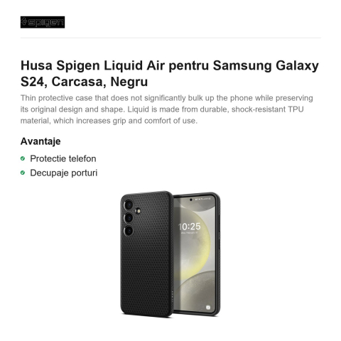 Husa Spigen Liquid Air pentru Samsung Galaxy S24, Carcasa, Negru [1]