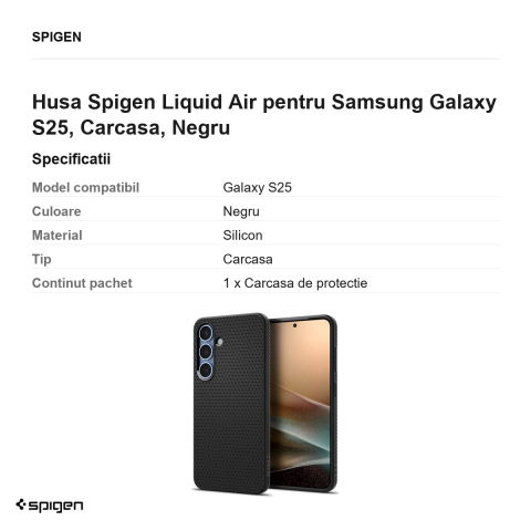 Husa Spigen Liquid Air pentru Samsung Galaxy S25, Carcasa, Negru [2]