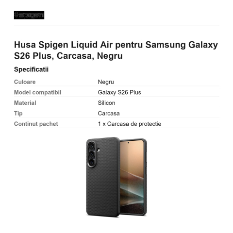Husa Spigen Liquid Air pentru Samsung Galaxy S26 Plus, Carcasa, Negru [2]