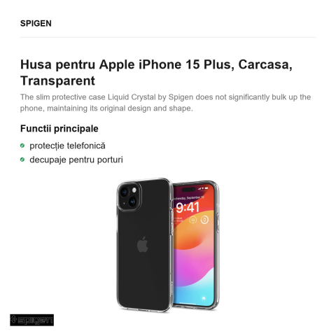 Husa Spigen Liquid Crystal crystal pentru Apple iPhone 15 Plus, Carcasa, Transparent [1]