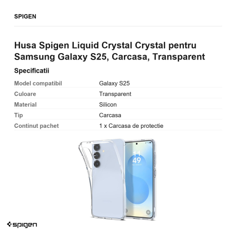 Husa Spigen Liquid Crystal Crystal pentru Samsung Galaxy S25, Carcasa, Transparent [2]
