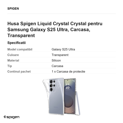 Husa Spigen Liquid Crystal Crystal pentru Samsung Galaxy S25 Ultra, Carcasa, Transparent [2]