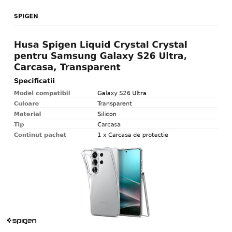 Husa Spigen Liquid Crystal Crystal pentru Samsung Galaxy S26 Ultra, Carcasa, Transparent [2]