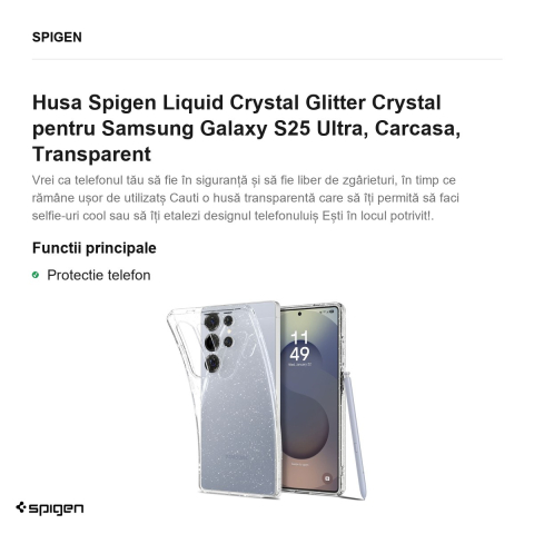Husa Spigen Liquid Crystal Glitter Crystal pentru Samsung Galaxy S25 Ultra, Carcasa, Transparent [1]