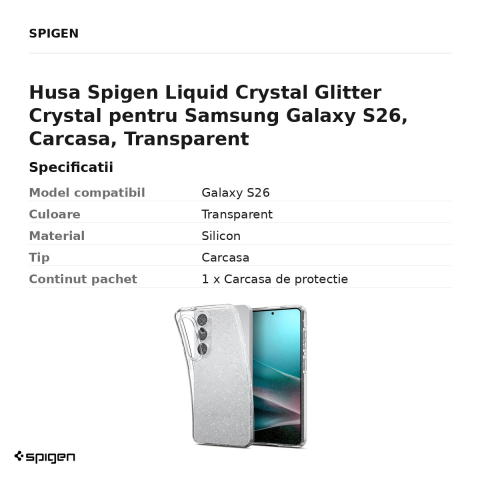 Husa Spigen Liquid Crystal Glitter Crystal pentru Samsung Galaxy S26, Carcasa, Transparent [2]