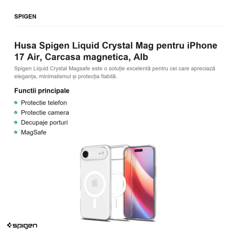Husa Spigen Liquid Crystal Mag pentru iPhone 17 Air, Carcasa magnetica, Alb [1]