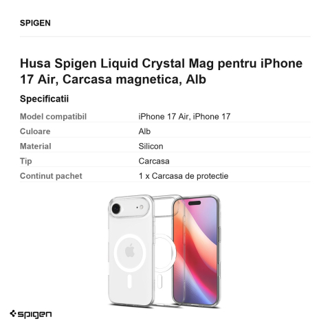 Husa Spigen Liquid Crystal Mag pentru iPhone 17 Air, Carcasa magnetica, Alb [2]