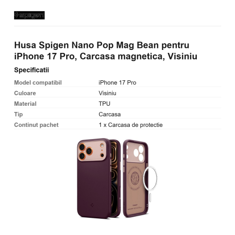 Husa Spigen Nano Pop Mag pentru iPhone 17 Pro, Carcasa magnetica, Visiniu [2]