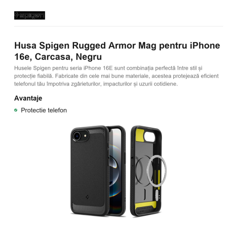 Husa Spigen Rugged Armor Mag pentru iPhone 16e, Carcasa, Negru [1]