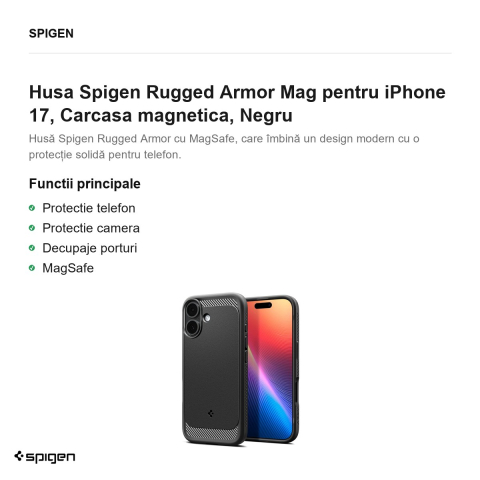 Husa Spigen Rugged Armor Mag pentru iPhone 17, Carcasa magnetica, Negru [1]