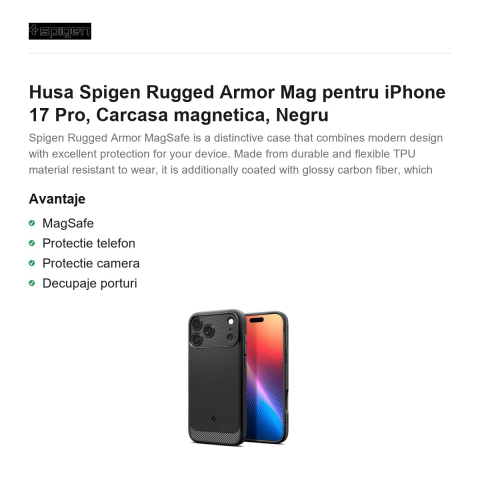 Husa Spigen Rugged Armor Mag pentru iPhone 17 Pro, Carcasa magnetica, Negru [1]