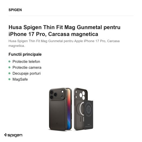 Husa Spigen Thin Fit Mag Gunmetal pentru iPhone 17 Pro, Carcasa magnetica [1]