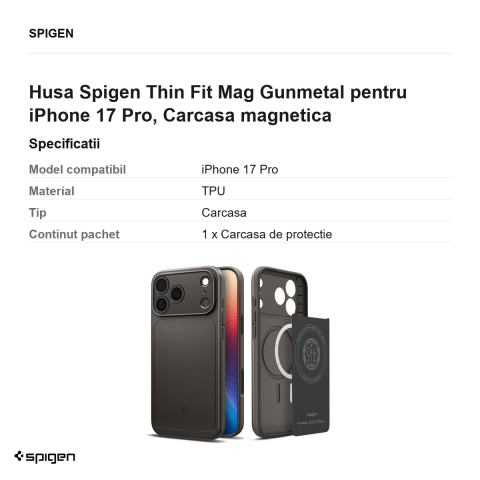 Husa Spigen Thin Fit Mag Gunmetal pentru iPhone 17 Pro, Carcasa magnetica [2]