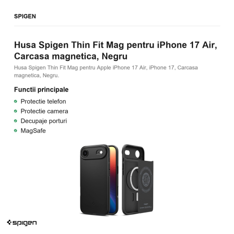 Husa Spigen Thin Fit Mag pentru iPhone 17 Air, Carcasa magnetica, Negru [1]