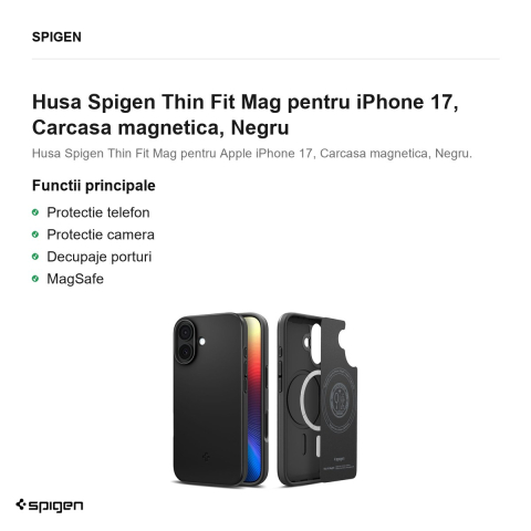 Husa Spigen Thin Fit Mag pentru iPhone 17, Carcasa magnetica, Negru [1]