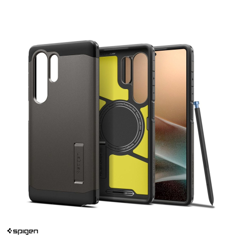Huse si protectii smartphone - Husa Spigen Tough Armor Gunmetal pentru Samsung Galaxy S25 Ultra, Carcasa, Gri