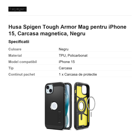 Husa Spigen Tough Armor Mag pentru iPhone 15, Carcasa magnetica, Negru [2]