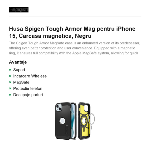 Husa Spigen Tough Armor Mag pentru iPhone 15, Carcasa magnetica, Negru [1]