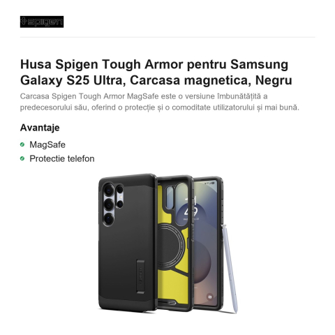 Husa Spigen Tough Armor pentru Samsung Galaxy S25 Ultra, Carcasa magnetica, Negru [1]