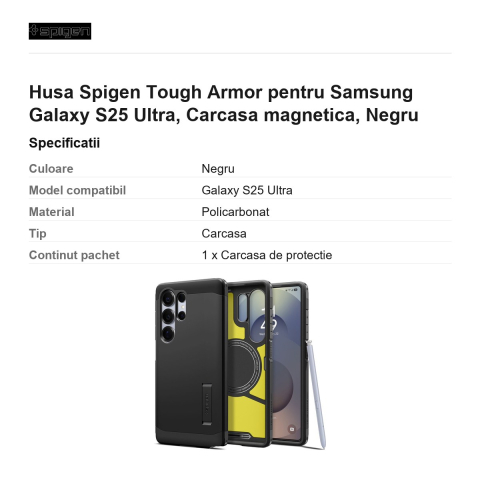 Husa Spigen Tough Armor pentru Samsung Galaxy S25 Ultra, Carcasa magnetica, Negru [2]