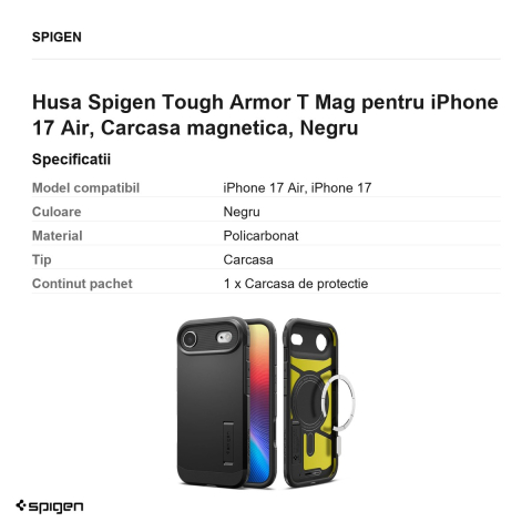 Husa Spigen Tough Armor T Mag pentru iPhone 17 Air, Carcasa magnetica, Negru [2]