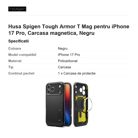 Husa Spigen Tough Armor T Mag pentru iPhone 17 Pro, Carcasa magnetica, Negru [2]