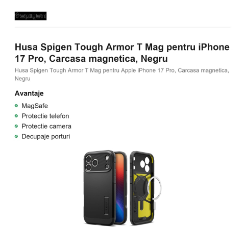 Husa Spigen Tough Armor T Mag pentru iPhone 17 Pro, Carcasa magnetica, Negru [1]