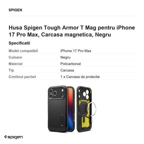 Husa Spigen Tough Armor T Mag pentru iPhone 17 Pro Max, Carcasa magnetica, Negru [2]