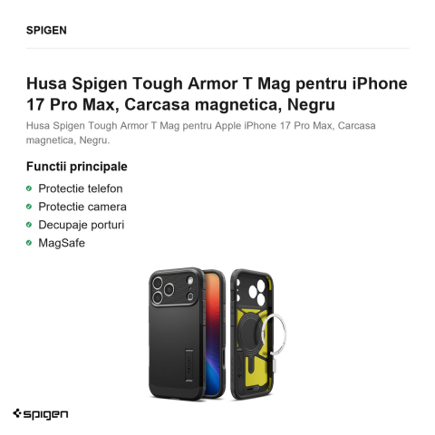 Husa Spigen Tough Armor T Mag pentru iPhone 17 Pro Max, Carcasa magnetica, Negru [1]