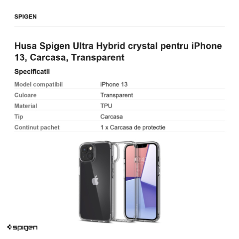 Husa Spigen Ultra Hybrid crystal pentru iPhone 13, Carcasa, Transparent [2]
