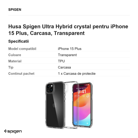 Husa Spigen Ultra Hybrid crystal pentru iPhone 15 Plus, Carcasa, Transparent [2]
