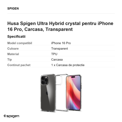 Husa Spigen Ultra Hybrid crystal pentru iPhone 16 Pro, Carcasa, Transparent [2]