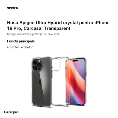 Husa Spigen Ultra Hybrid crystal pentru iPhone 16 Pro, Carcasa, Transparent [1]