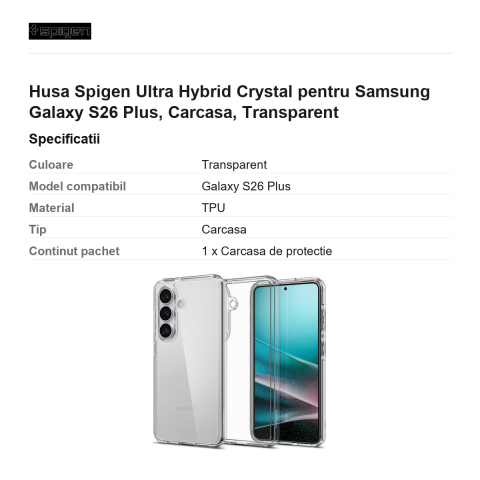 Husa Spigen Ultra Hybrid Crystal pentru Samsung Galaxy S26 Plus, Carcasa, Transparent [2]