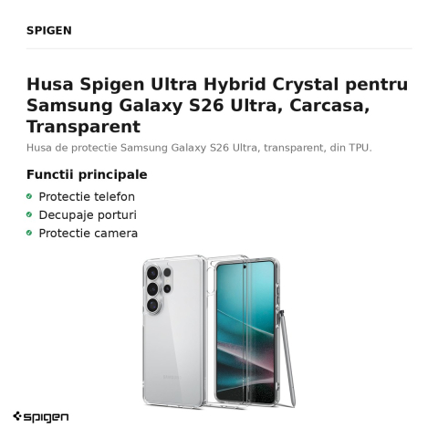 Husa Spigen Ultra Hybrid Crystal pentru Samsung Galaxy S26 Ultra, Carcasa, Transparent [1]