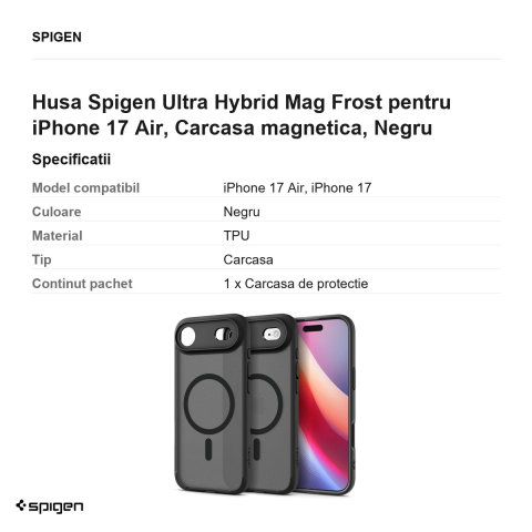 Husa Spigen Ultra Hybrid Mag Frost pentru iPhone 17 Air, Carcasa magnetica, Negru [2]