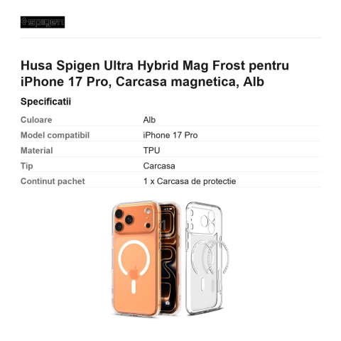 Husa Spigen Ultra Hybrid Mag Frost pentru iPhone 17 Pro, Carcasa magnetica, Alb [2]