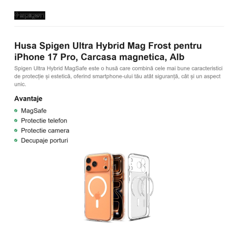 Husa Spigen Ultra Hybrid Mag Frost pentru iPhone 17 Pro, Carcasa magnetica, Alb [1]