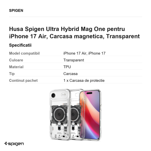 Husa Spigen Ultra Hybrid Mag One pentru iPhone 17 Air, Carcasa magnetica, Transparent [2]