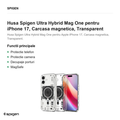 Husa Spigen Ultra Hybrid Mag One pentru iPhone 17, Carcasa magnetica, Transparent [1]