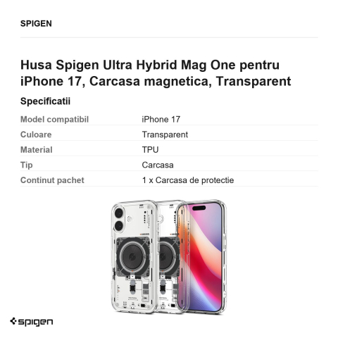 Husa Spigen Ultra Hybrid Mag One pentru iPhone 17, Carcasa magnetica, Transparent [2]
