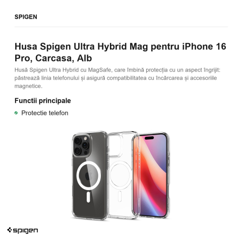 Husa Spigen Ultra Hybrid Mag pentru iPhone 16 Pro, Carcasa, Alb [1]