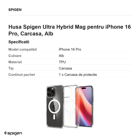Husa Spigen Ultra Hybrid Mag pentru iPhone 16 Pro, Carcasa, Alb [2]